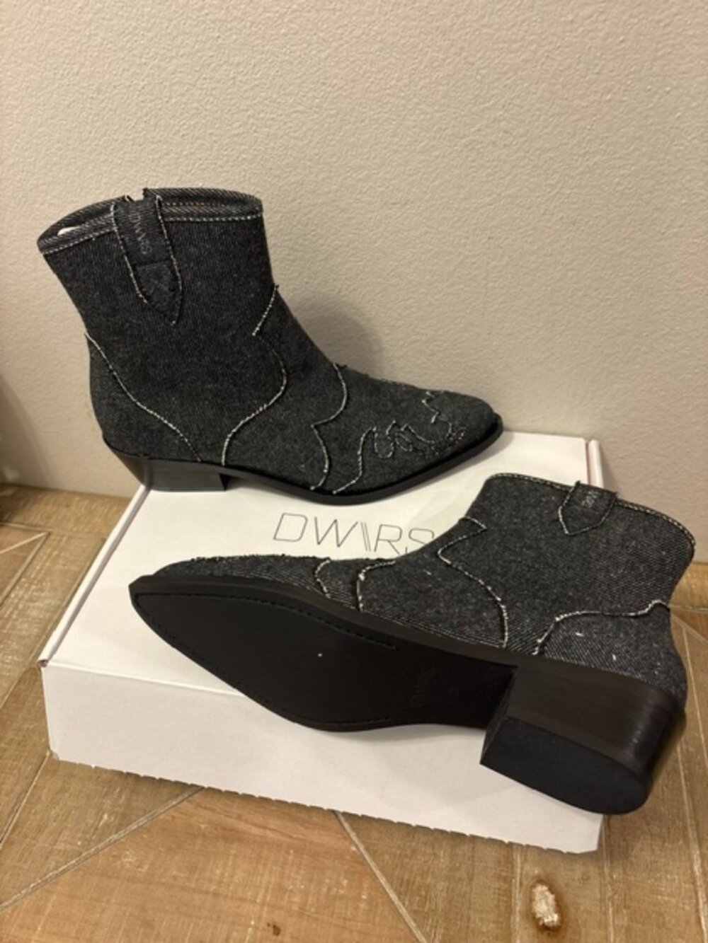 NEW DWRS Label Black Denim Western Ankle Booties EU 37 or 38 Made in Portugal
